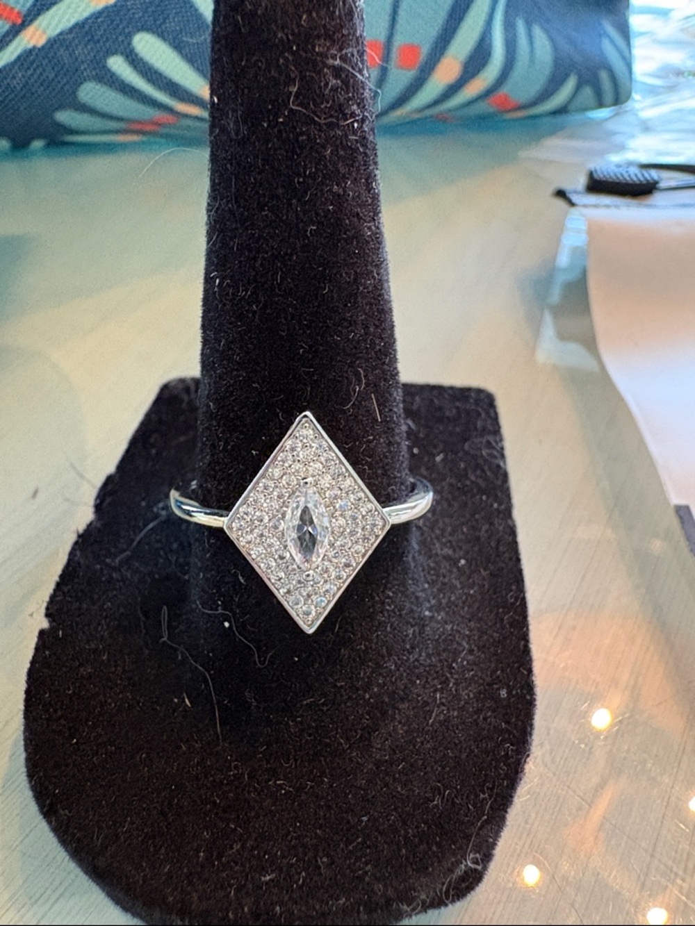 Sterling Silver Marquise Pavé Diamond-Shaped Ring - Silver Size 8